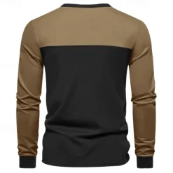 Hot OUKU Men's Button T Shirt T Shirt Henley Shirt Tee Long Sleeve Henley Spring & Fall Color Block Fashion Designer Basic Patchwork Vacation Street Going out Black Brown Army Green Top Tee for Men