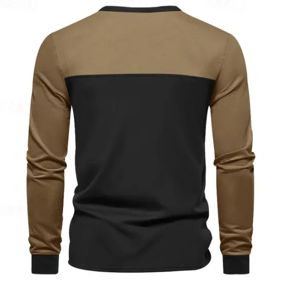 Hot OUKU Men's Button T Shirt T Shirt Henley Shirt Tee Long Sleeve Henley Spring & Fall Color Block Fashion Designer Basic Patchwork Vacation Street Going out Black Brown Army Green Top Tee for Men