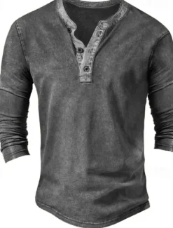 Clearance OUKU Men's Button T Shirt T Shirt Henley Shirt Tee Top Long Sleeve Henley Spring & Fall Color Block Fashion Designer Basic Vacation Street Going out Navy Blue Green Coffee Top Tee for Men