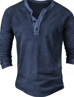 Clearance OUKU Men's Button T Shirt T Shirt Henley Shirt Tee Top Long Sleeve Henley Spring & Fall Color Block Fashion Designer Basic Vacation Street Going out Navy Blue Green Coffee Top Tee for Men