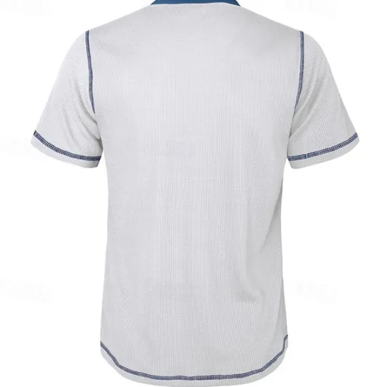 Online OUKU Men's Button T Shirt T Shirt Waffle Henley Shirt Henley Shirt Short Sleeve Henley Spring & Summer Color Block Fashion Designer Basic Patchwork Vacation Street Going out Black White Royal Blue Top Tee