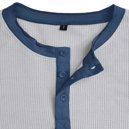Online OUKU Men's Button T Shirt T Shirt Waffle Henley Shirt Henley Shirt Short Sleeve Henley Spring & Summer Color Block Fashion Designer Basic Patchwork Vacation Street Going out Black White Royal Blue Top Tee