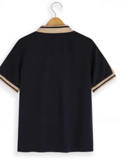 OUKU Men's Button Up Polos Cotton Polo Shirt Casual Holiday Lapel Short Sleeve Fashion Basic Color Block Patchwork Embroidered Summer Regular Fit Black Wine Navy Blue Green Grey Button Up Polos
