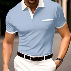 Hot OUKU Men's Button Up Polos Cotton Polo Shirt Casual Holiday Lapel Ribbed Polo Collar Short Sleeve Fashion Basic Plain Classic Summer Regular Fit Navy Black White Burgundy Sky Blue Grey Button Up Polos
