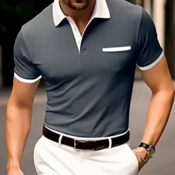 Hot OUKU Men's Button Up Polos Cotton Polo Shirt Casual Holiday Lapel Ribbed Polo Collar Short Sleeve Fashion Basic Plain Classic Summer Regular Fit Navy Black White Burgundy Sky Blue Grey Button Up Polos