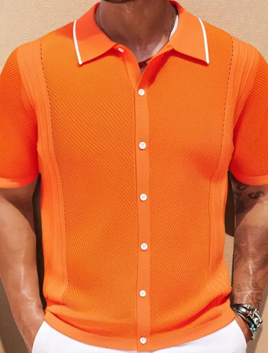 Hot OUKU Men's Button Up Polos Golf Shirt Casual Sports Lapel Short Sleeve Fashion Basic Plain Buttons Summer Blue Orange Gray Button Up Polos