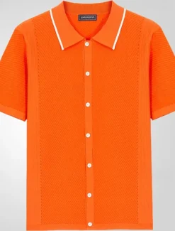 Hot OUKU Men's Button Up Polos Golf Shirt Casual Sports Lapel Short Sleeve Fashion Basic Plain Buttons Summer Blue Orange Gray Button Up Polos