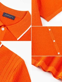 Hot OUKU Men's Button Up Polos Golf Shirt Casual Sports Lapel Short Sleeve Fashion Basic Plain Buttons Summer Blue Orange Gray Button Up Polos
