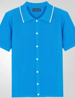 Hot OUKU Men's Button Up Polos Golf Shirt Casual Sports Lapel Short Sleeve Fashion Basic Plain Buttons Summer Blue Orange Gray Button Up Polos