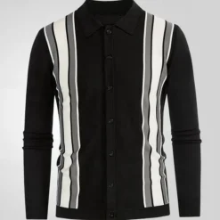 Discount OUKU Men's Button Up Polos Golf Shirt Casual Sports Lapel Long Sleeve Fashion Basic Color Block Stripes Patchwork Buttons Spring Fall Black Apricot Button Up Polos