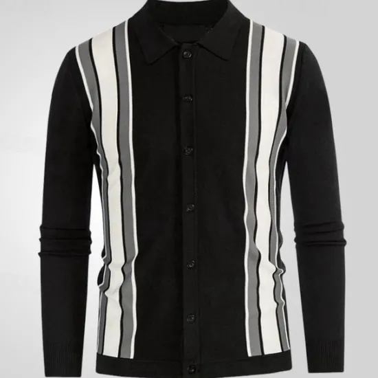 Discount OUKU Men's Button Up Polos Golf Shirt Casual Sports Lapel Long Sleeve Fashion Basic Color Block Stripes Patchwork Buttons Spring Fall Black Apricot Button Up Polos