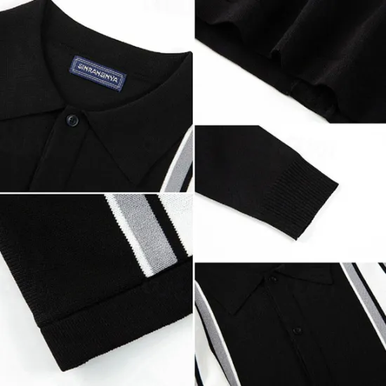 Discount OUKU Men's Button Up Polos Golf Shirt Casual Sports Lapel Long Sleeve Fashion Basic Color Block Stripes Patchwork Buttons Spring Fall Black Apricot Button Up Polos