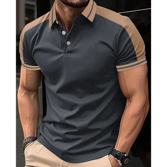 Clearance OUKU Men's Button Up Polos Golf Shirt Casual Holiday Lapel Short Sleeve Fashion Basic Color Block Patchwork Embroidered Summer Regular Fit Wine Black Navy Blue Green Light Blue Grey Button Up Polos