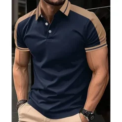 Clearance OUKU Men's Button Up Polos Golf Shirt Casual Holiday Lapel Short Sleeve Fashion Basic Color Block Patchwork Embroidered Summer Regular Fit Wine Black Navy Blue Green Light Blue Grey Button Up Polos