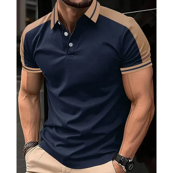 Clearance OUKU Men's Button Up Polos Golf Shirt Casual Holiday Lapel Short Sleeve Fashion Basic Color Block Patchwork Embroidered Summer Regular Fit Wine Black Navy Blue Green Light Blue Grey Button Up Polos