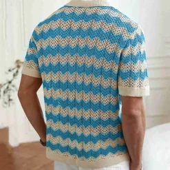 Outlet OUKU Men's Button Up Polos Golf Shirt Casual Sports Lapel Short Sleeve Fashion Basic Lines / Waves Buttons Summer Yellow Blue Brown Button Up Polos