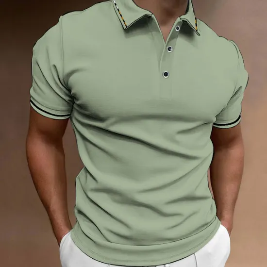 OUKU Men's Button Up Polos Golf Shirt Casual Sports Ribbed Polo Collar Classic Short Sleeve Fashion Basic Plain Button Summer Regular Fit Wine Lake Blue Black White Pink Navy Blue Button Up Polos