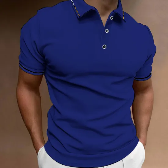 OUKU Men's Button Up Polos Golf Shirt Casual Sports Ribbed Polo Collar Classic Short Sleeve Fashion Basic Plain Button Summer Regular Fit Wine Lake Blue Black White Pink Navy Blue Button Up Polos