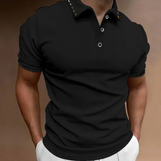 OUKU Men's Button Up Polos Golf Shirt Casual Sports Ribbed Polo Collar Classic Short Sleeve Fashion Basic Plain Button Summer Regular Fit Wine Lake Blue Black White Pink Navy Blue Button Up Polos