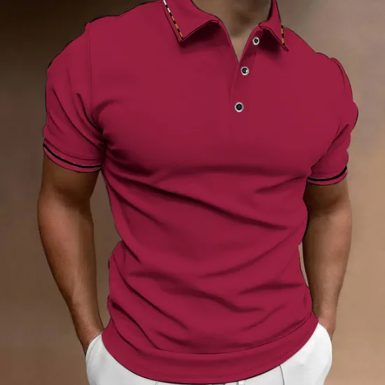 OUKU Men's Button Up Polos Golf Shirt Casual Sports Ribbed Polo Collar Classic Short Sleeve Fashion Basic Plain Button Summer Regular Fit Wine Lake Blue Black White Pink Navy Blue Button Up Polos