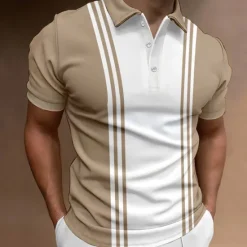 New OUKU Men's Button Up Polos Polo Shirt Casual Holiday Lapel Short Sleeve Fashion Basic Color Block Button Summer Regular Fit Blue Khaki Dark Blue Gray Button Up Polos