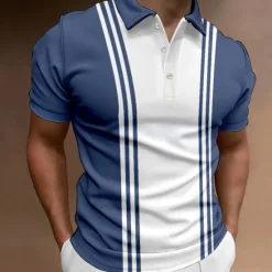 New OUKU Men's Button Up Polos Polo Shirt Casual Holiday Lapel Short Sleeve Fashion Basic Color Block Button Summer Regular Fit Blue Khaki Dark Blue Gray Button Up Polos