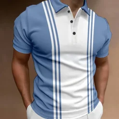 New OUKU Men's Button Up Polos Polo Shirt Casual Holiday Lapel Short Sleeve Fashion Basic Color Block Button Summer Regular Fit Blue Khaki Dark Blue Gray Button Up Polos