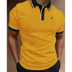 Hot OUKU Men's Button Up Polos Polo Shirt Casual Holiday Lapel Short Sleeve Fashion Basic Plain Classic Summer Regular Fit Fire Red Black White Yellow Pink Dark Navy Button Up Polos