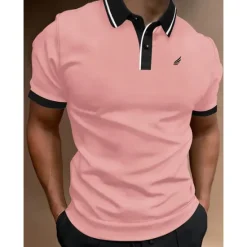 Hot OUKU Men's Button Up Polos Polo Shirt Casual Holiday Lapel Short Sleeve Fashion Basic Plain Classic Summer Regular Fit Fire Red Black White Yellow Pink Dark Navy Button Up Polos