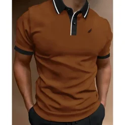 Hot OUKU Men's Button Up Polos Polo Shirt Casual Holiday Lapel Short Sleeve Fashion Basic Plain Classic Summer Regular Fit Fire Red Black White Yellow Pink Dark Navy Button Up Polos