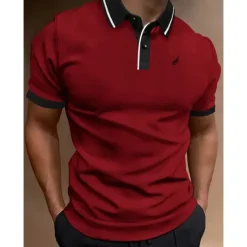 Hot OUKU Men's Button Up Polos Polo Shirt Casual Holiday Lapel Short Sleeve Fashion Basic Plain Classic Summer Regular Fit Fire Red Black White Yellow Pink Dark Navy Button Up Polos