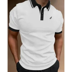 Hot OUKU Men's Button Up Polos Polo Shirt Casual Holiday Lapel Short Sleeve Fashion Basic Plain Classic Summer Regular Fit Fire Red Black White Yellow Pink Dark Navy Button Up Polos