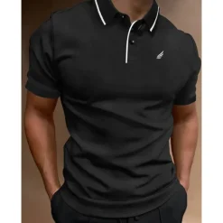 Hot OUKU Men's Button Up Polos Polo Shirt Casual Holiday Lapel Short Sleeve Fashion Basic Plain Classic Summer Regular Fit Fire Red Black White Yellow Pink Dark Navy Button Up Polos