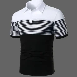 Hot OUKU Men's Button Up Polos Polo Shirt Casual Holiday Lapel Short Sleeve Fashion Basic Color Block Classic Summer Regular Fit Black Dark Navy Button Up Polos