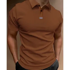 Clearance OUKU Men's Button Up Polos Polo Shirt Casual Holiday Lapel Short Sleeve Fashion Basic Plain Classic Summer Regular Fit Light Sky Blue Pink Army Green Brown Button Up Polos