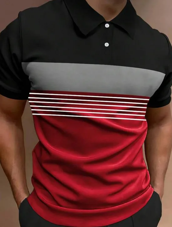Clearance OUKU Men's Button Up Polos Polo Shirt Casual Sports Lapel Short Sleeve Fashion Basic Color Block Button Summer Regular Fit Fire Red Black White Army Green Dark Navy Dark Gray Button Up Polos