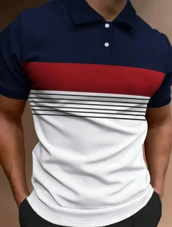 Clearance OUKU Men's Button Up Polos Polo Shirt Casual Sports Lapel Short Sleeve Fashion Basic Color Block Button Summer Regular Fit Fire Red Black White Army Green Dark Navy Dark Gray Button Up Polos