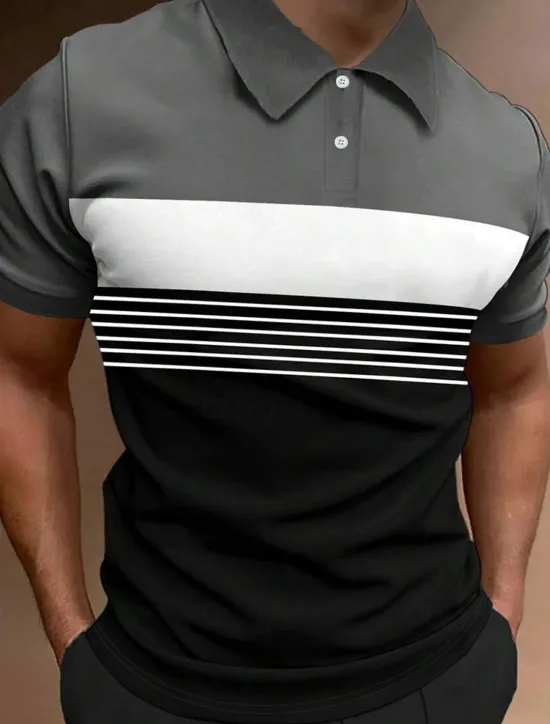 Clearance OUKU Men's Button Up Polos Polo Shirt Casual Sports Lapel Short Sleeve Fashion Basic Color Block Button Summer Regular Fit Fire Red Black White Army Green Dark Navy Dark Gray Button Up Polos