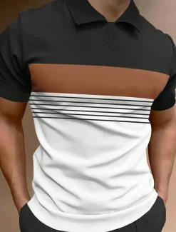 Clearance OUKU Men's Button Up Polos Polo Shirt Casual Sports Lapel Short Sleeve Fashion Basic Color Block Button Summer Regular Fit Fire Red Black White Army Green Dark Navy Dark Gray Button Up Polos