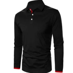 New OUKU Men's Button Up Polos Polo Shirt Casual Holiday Lapel Long Sleeve Fashion Basic Plain Button Summer Regular Fit Fire Red Black Dark navy Button Up Polos