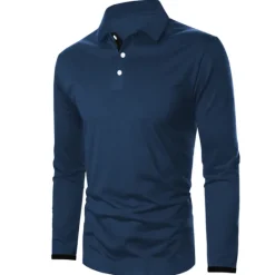 New OUKU Men's Button Up Polos Polo Shirt Casual Holiday Lapel Long Sleeve Fashion Basic Plain Button Summer Regular Fit Fire Red Black Dark navy Button Up Polos