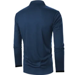 New OUKU Men's Button Up Polos Polo Shirt Casual Holiday Lapel Long Sleeve Fashion Basic Plain Button Summer Regular Fit Fire Red Black Dark navy Button Up Polos