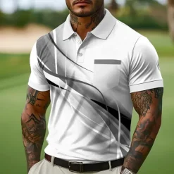 Outlet OUKU Men's Button Up Polos Street Casual Lapel Short Sleeve Fashion Modern Geometic Line Buttons Pocket Summer Blue Purple Green Gray Button Up Polos