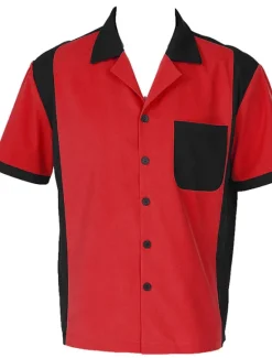 OUKU Men's Button Up Shirt Casual Shirt Bowling Shirt Camp Collar Shirt Cuban Collar Shirt Color Block Turndown White Blue Red & White Deep Blue Dark Grey Street Daily Wear Short Sleeve Patchwork
