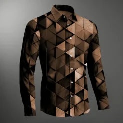 Outlet OUKU Men's Button Up Shirt Long Sleeve Abstract Vacation Casual Daily Weekend Fall & Winter Turndown Black Blue Purple Brown Green
