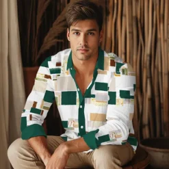 Online OUKU Men's Button Up Shirt Long Sleeve Artistic Casual Daily Summer Fold-over Collar Green