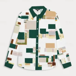 Online OUKU Men's Button Up Shirt Long Sleeve Artistic Casual Daily Summer Fold-over Collar Green