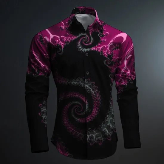 OUKU Men's Button Up Shirt Printed Shirts Long Sleeve Subcultural Vacation Party Street Spring & Summer Turndown Print Button-Down Black Red Blue Purple Fuchsia