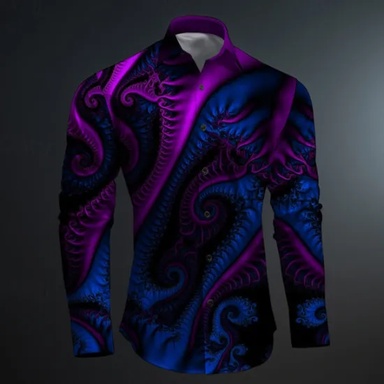OUKU Men's Button Up Shirt Printed Shirts Long Sleeve Subcultural Vacation Party Street Spring & Summer Turndown Print Button-Down Black Red Blue Purple Fuchsia