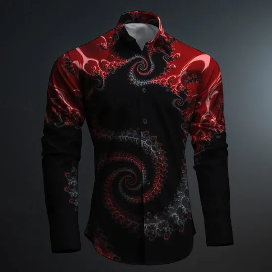 OUKU Men's Button Up Shirt Printed Shirts Long Sleeve Subcultural Vacation Party Street Spring & Summer Turndown Print Button-Down Black Red Blue Purple Fuchsia